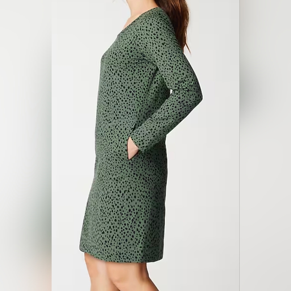J-Jill Green Athleisure Animal Print Dot Long Sleeve Dress With Pockets Sz M